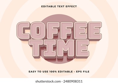 coffee time Editable text effect 3d Trendy Cartoon template style vintage vector