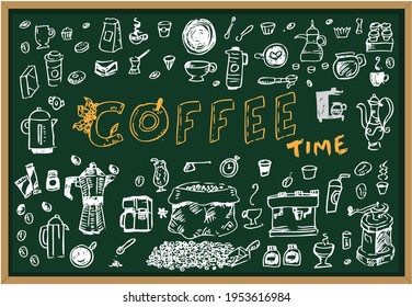 Coffee Time elements in Doodle Art. Editable Clip Art.

