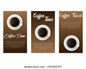 Coffee Time!  Flat Design Cup of coffee, Vector isolated illustration on brown background