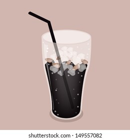 Coffee Time, A Glass of Sweet and Black Iced Coffee on Beautiful Brown Retro Background 