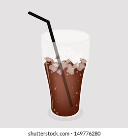Coffee Time, A Glass of Sweet and Black Iced Coffee or Iced Tea or Cola on Beautiful Retro Grey Background 