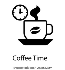 Tiempo de café en un icono de estilo de glifo, vector modificable