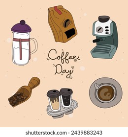 Coffee time graphic design set. Vector illustration.
