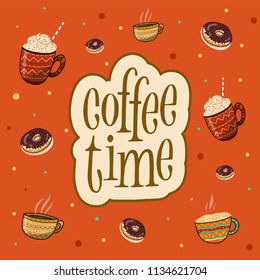 Coffee time hand drawn cups illustration