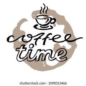 Coffee time - hand drawn doodle lettering poster