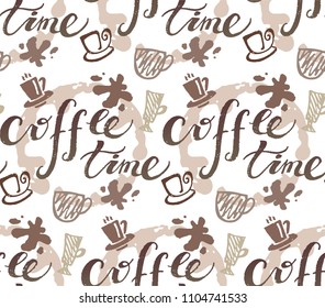 Coffee time  - hand drawn doodle pattern