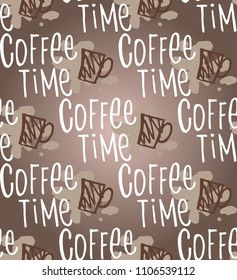 Coffee time - hand drawn doodle lettering pattern