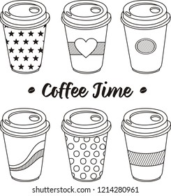 Coffee time. hand drawn doodle cups of coffee