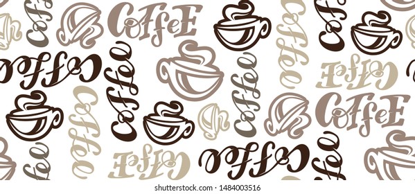 Coffee time - hand drawn doodle lettering pattern background wallpaper texture textile