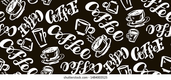 Coffee time - hand drawn doodle lettering pattern background wallpaper texture textile