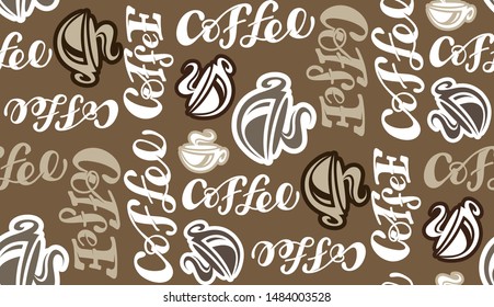 Coffee time - hand drawn doodle lettering pattern background wallpaper texture textile