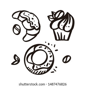 Coffee time hand drawn doodles icons set and clipart element for logos, posters, templates, postcard, banner, etc. Print logo doodle on cup, bag, shirt, package, balloon. 