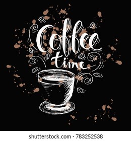 Coffee time hand lettering with a cup.