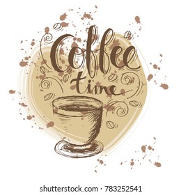 Coffee time hand lettering with a cup.
