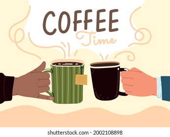 coffee time, hands cups card