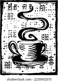 "Coffee time" Hipster Vintage. Linoprint vector Illustration
