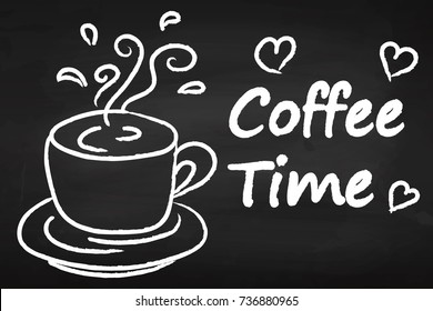 Coffee time. Hot drink. break. On the chalkboard. For your design.