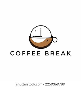 Kaffeezeitsymbol, Emblem. Lineares Symbol für Web und Handy auf weißem Hintergrund. Kaffeetasse