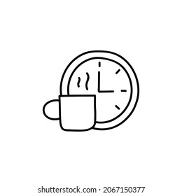 icono de tiempo de café en línea negra plana, aislado en blanco 
