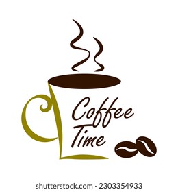 Icono de tiempo del café, aislado en fondo blanco, elemento decorativo, ilustración vectorial.