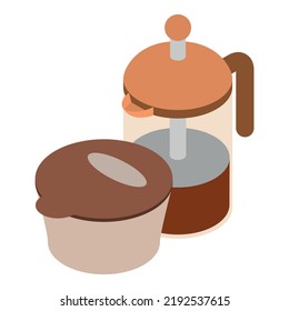 Coffee time icon isometric vector. French press coffee maker with drink inside. Brewing coffe, culture, tradition