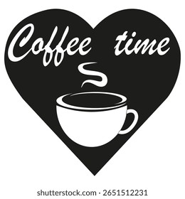Coffee time icon. Relax moment symbol. Black cup text. Vector illustration.