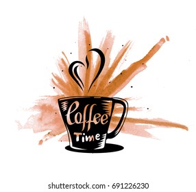 Coffee time icon, sell, bakery and cookies, white background, love, vector illustration