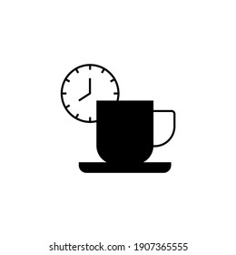 coffee time icon in solid black flat shape glyph icon, isolated on white background 