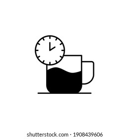 coffee time icon in solid black flat shape glyph icon, isolated on white background 
