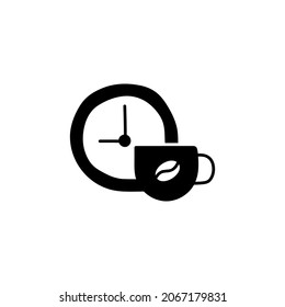 coffee time icon in solid black flat shape glyph icon, isolated on white background 