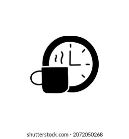 coffee time icon in solid black flat shape glyph icon, isolated on white background 