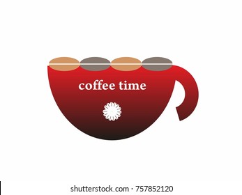 coffee time icon symbol vector beans and cup