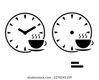 Coffee time icon, tea time, Setting time icon flat style isolated on white background, Coffee break time, blank clock face mock up with hour, minute hands, Watchface with line and triangle