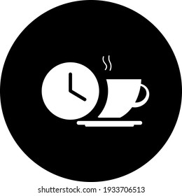 Kaffeezeitsymbol. Kaffee mit der Zeit, Kaffee mit der Uhr, Tee mit der Zeit, Tee mit der Zeit, Tee mit der Uhr Ikone.