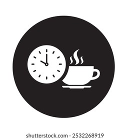 Coffee time icon. coffee with time, coffee with the watch, tea time, tea with time, tea with the watch icon.