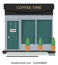 Coffee time illustration with cafe building 
