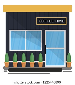 Coffee time illustration with cafe building 