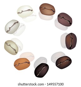 Coffee Time, An Illustration of Circle Shape Made From Various Colors of Roasted Coffee Beans Isolated on White Background 