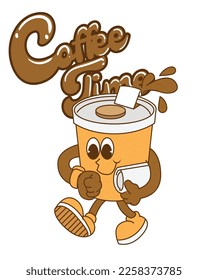 coffee time illustration hand drew trendy cartoon element retro style