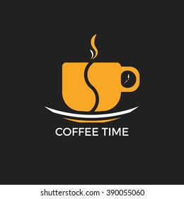 Coffee time isolated logo. Cup with clock logo. Cup of coffee logo illustration.