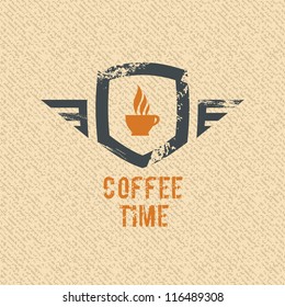 Coffee time label. Grunge vector design.