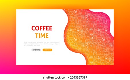 Coffee Time Landing Page. Vector Illustration of Outline Design.