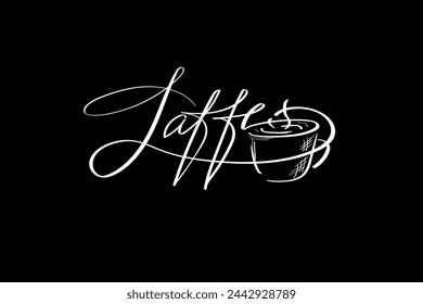 Hora del café. Café con leche. Ilustración vectorial de letras para póster, tarjeta, banner para café. Diseño gráfico estilo de vida letras. Elementos de diseño de letras escritas a mano para decoración de cafés y publicidad de tiendas.