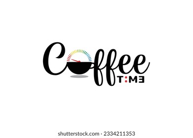 coffee time lettering with a combination of a cup of coffee, power meter and beautiful lettering. it's good for beverage logo, display in cafe and restaurant, t-shirt, sticker, etc.