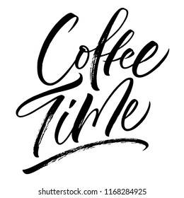 Coffee Time lettering. Handwritten modern calligraphy, brush painted letters. Vector illustration. Template for poster, flyer, greeting card, invitation and various design products