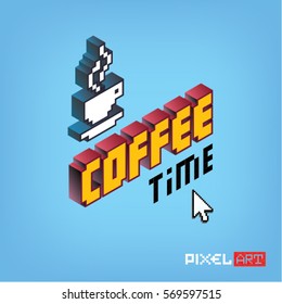 Coffee time. lettering in the pixel art style