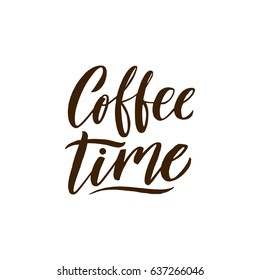Coffee Time Lettering Poster. Brown Letters on White Background.  Vector Illustration.