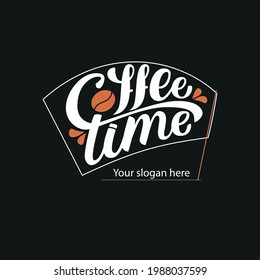 Ilustración vectorial con letras de tiempo de café. Logo para una cafetería u otra decoración.