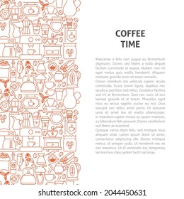 Coffee Time Line Pattern Concept. Vector Illustration of Outline Design.