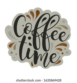 Coffee time logo. Coffee break. Vector illustration of handwritten letters. Vector elements for cafe, market, cafe design, restaurant menu and recipes.